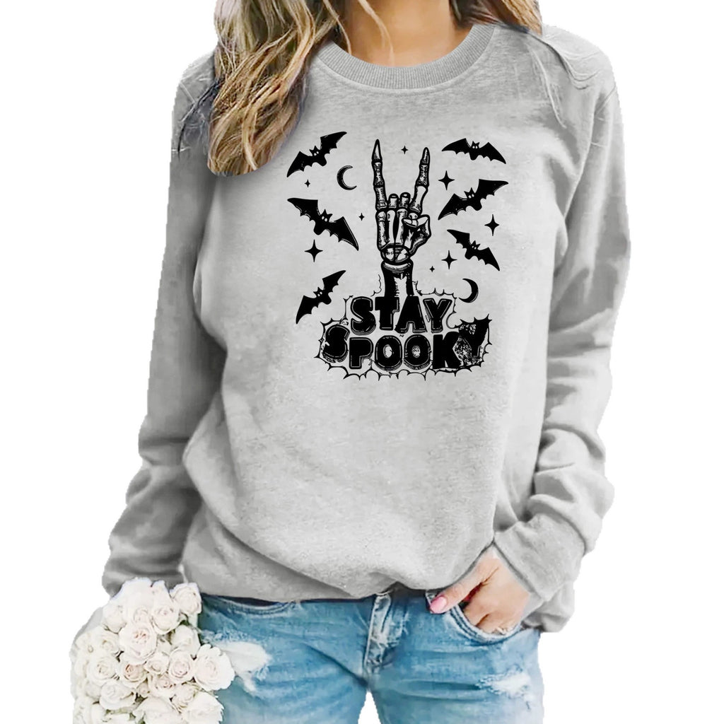 Bat print loose women's fleece hoodie