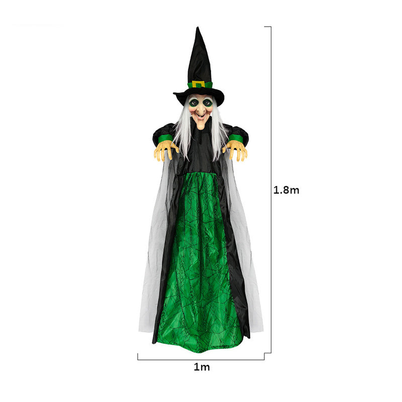 Life Size Talking Witch Decoration – Purple Animatronic Voice-Controlled Glowing Screaming Witch, Halloween Outdoor Spooky Prop