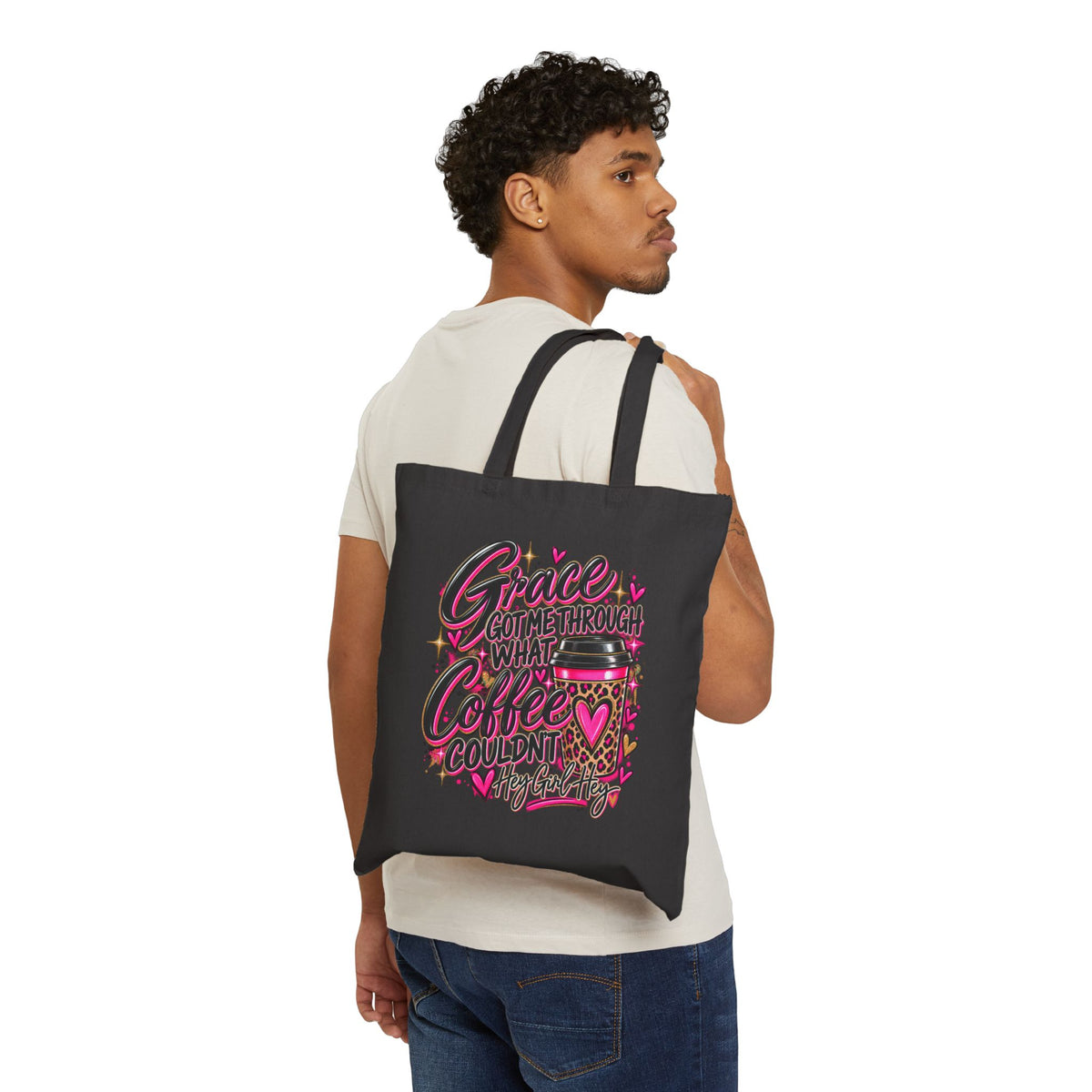 Tote Bag — "Grace Got Me Through What Coffee Couldn't" Funny Coffee Lover Canvas Tote