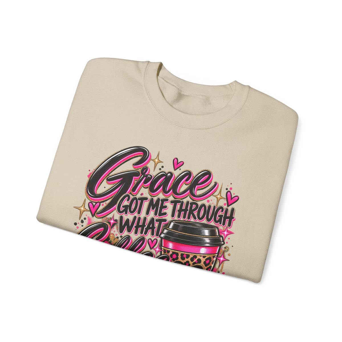 Crewneck Sweatshirt — "Grace Got Me Through What Coffee Couldn't" Christian Coffee Lover Pullover