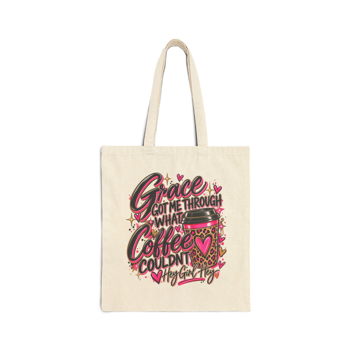 Tote Bag — "Grace Got Me Through What Coffee Couldn't" Funny Coffee Lover Canvas Tote
