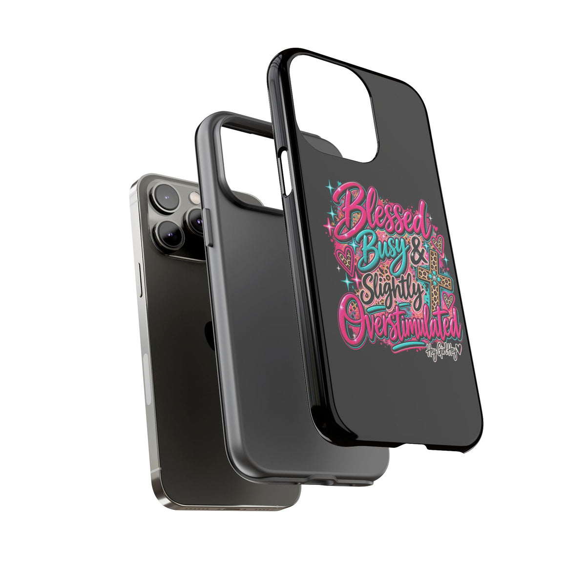 Phone Case – "Blessed, Busy & Slightly Overstimulated" Colorful Cross Design