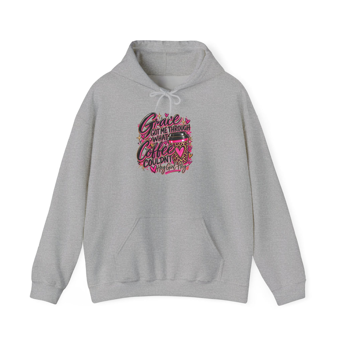 Coffee Got Me Through Hoodie – Cute Pink Coffee Cup Graphic Sweatshirt