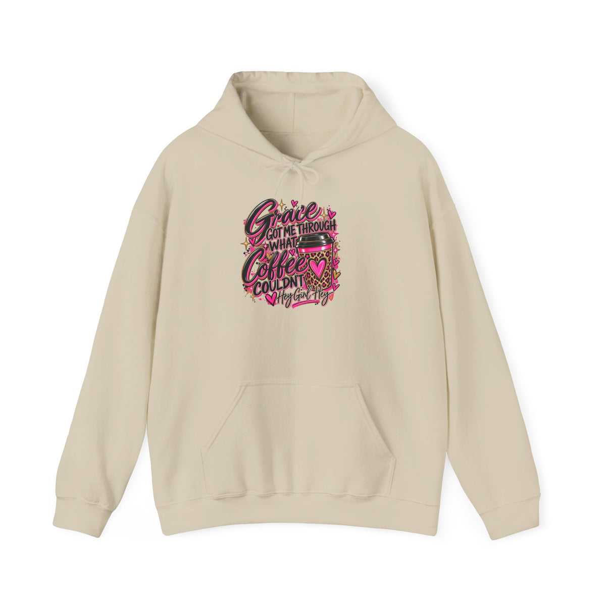 Coffee Got Me Through Hoodie – Cute Pink Coffee Cup Graphic Sweatshirt