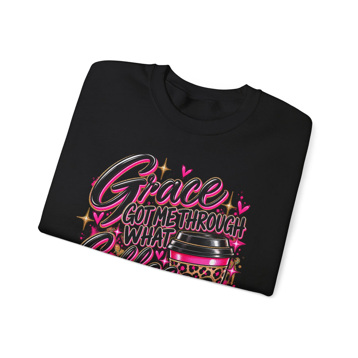 Crewneck Sweatshirt — "Grace Got Me Through What Coffee Couldn't" Christian Coffee Lover Pullover