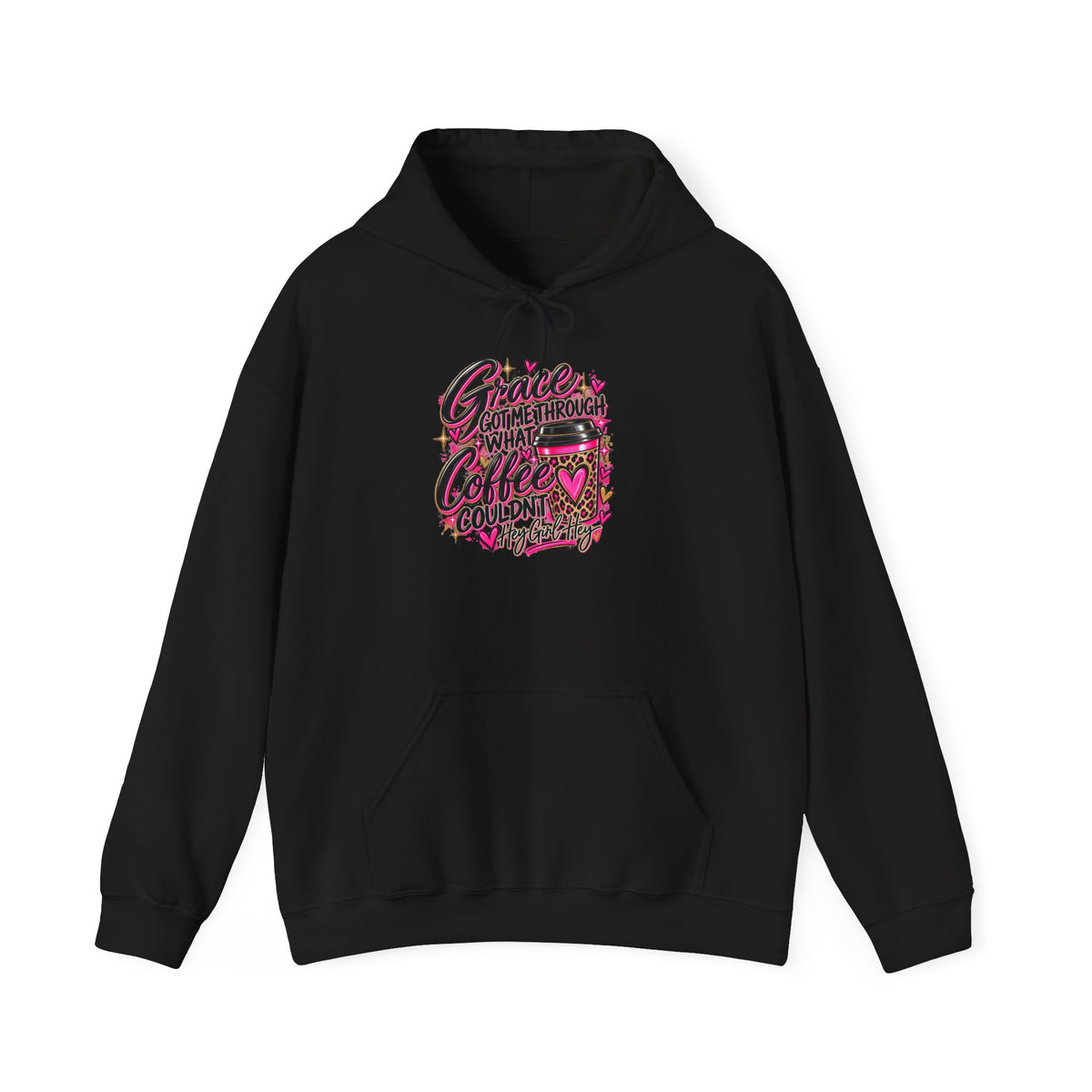 Coffee Got Me Through Hoodie – Cute Pink Coffee Cup Graphic Sweatshirt