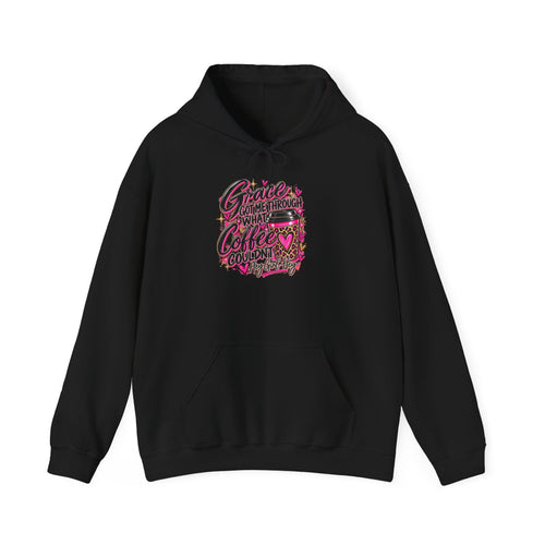 Coffee Got Me Through Hoodie – Cute Pink Coffee Cup Graphic Sweatshirt