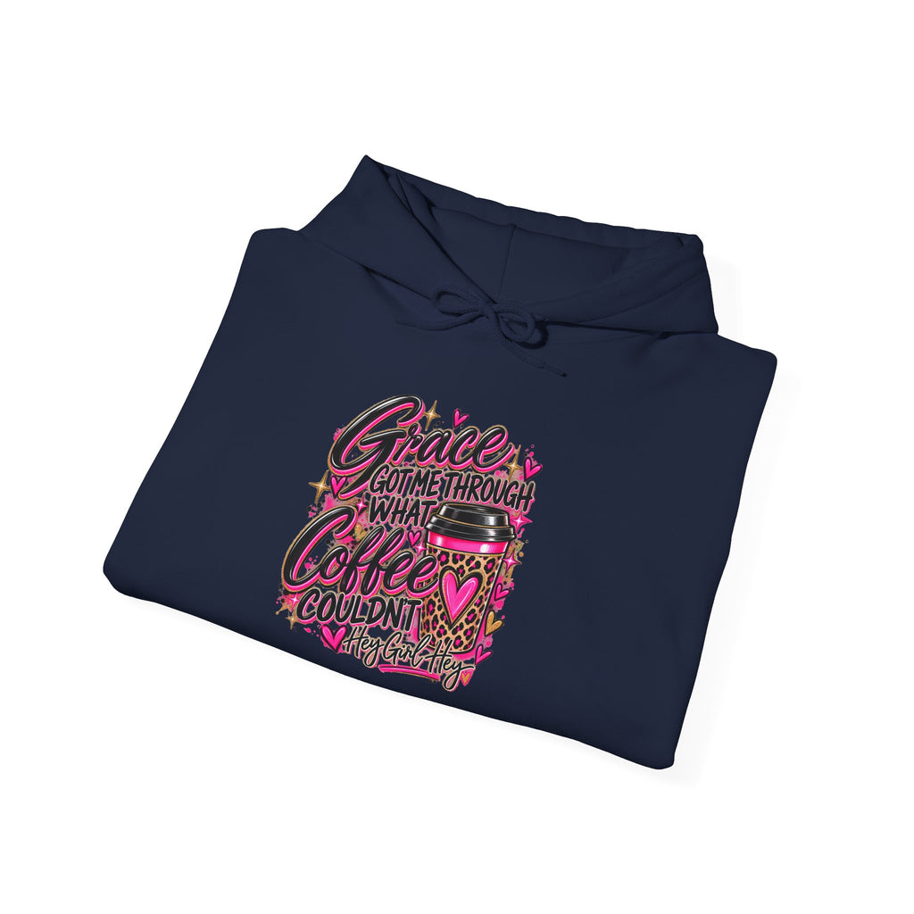 Coffee Got Me Through Hoodie – Cute Pink Coffee Cup Graphic Sweatshirt