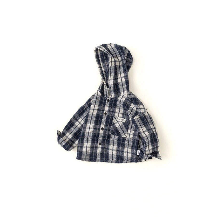 Plaid Long Sleeve Hooded Kids Jacket