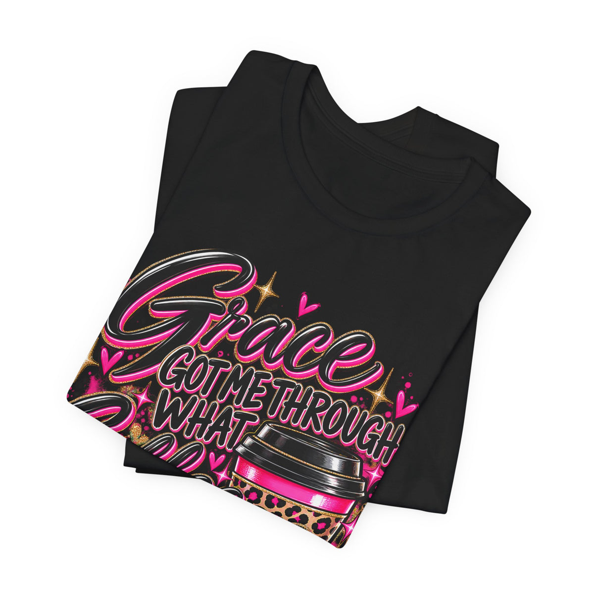 Grace Got Me Through What Coffee Couldn't T‑Shirt — Pink Faith & Coffee Christian Tee