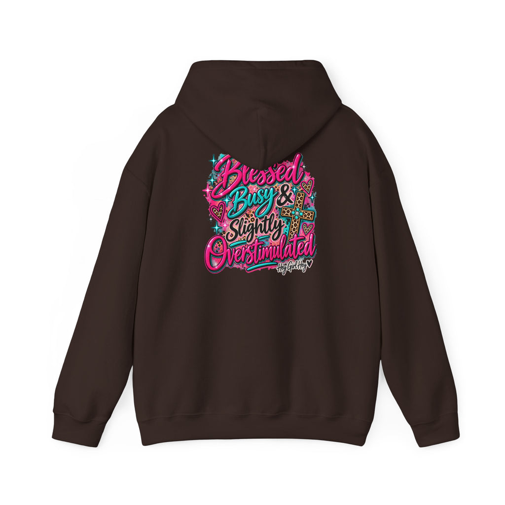 Hoodie — “Hey Girl Hey” | Blessed, Busy & Slightly Overstimulated Graphic Hoodie