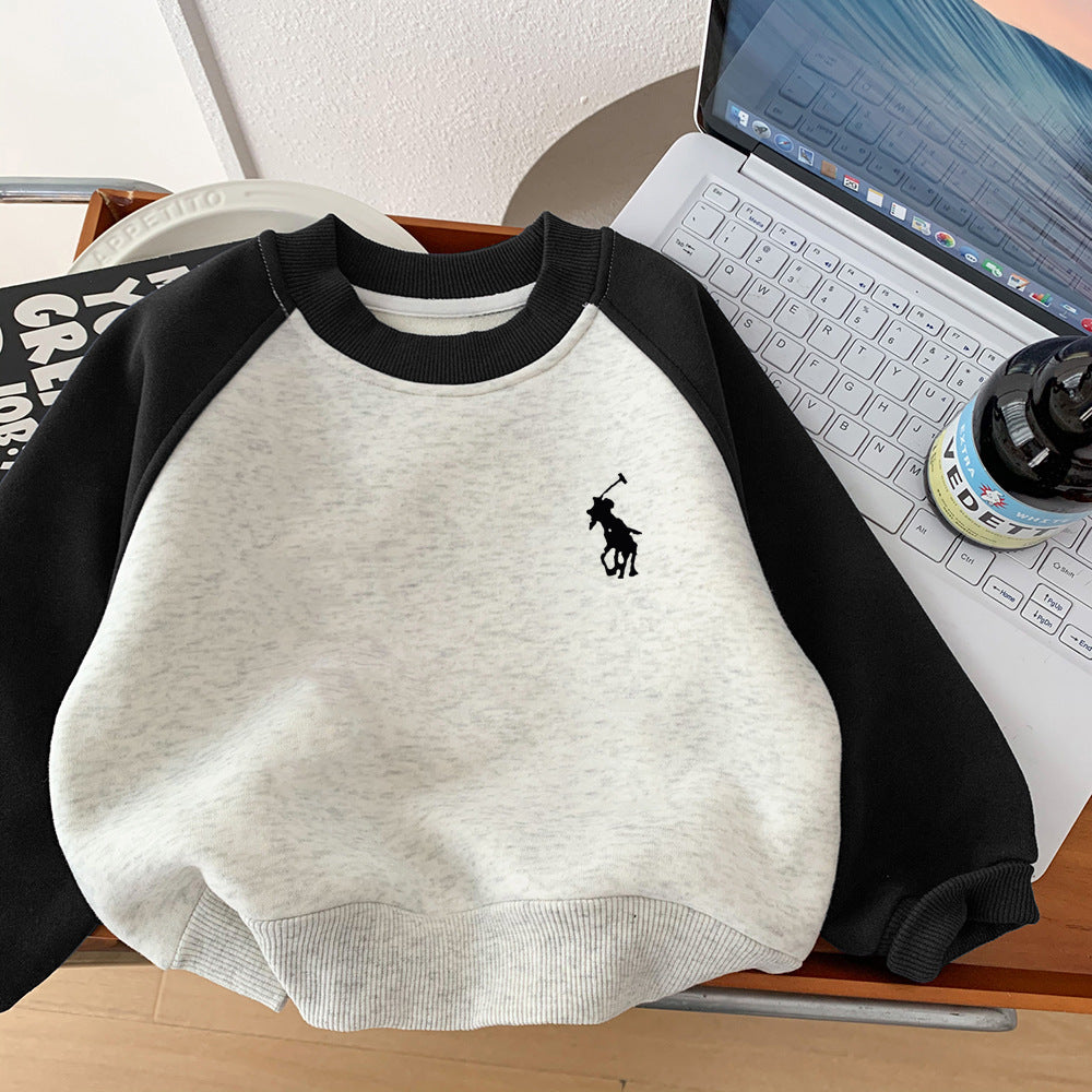 Fleece Lined Color Block Crewneck Sweatshirt for Kids