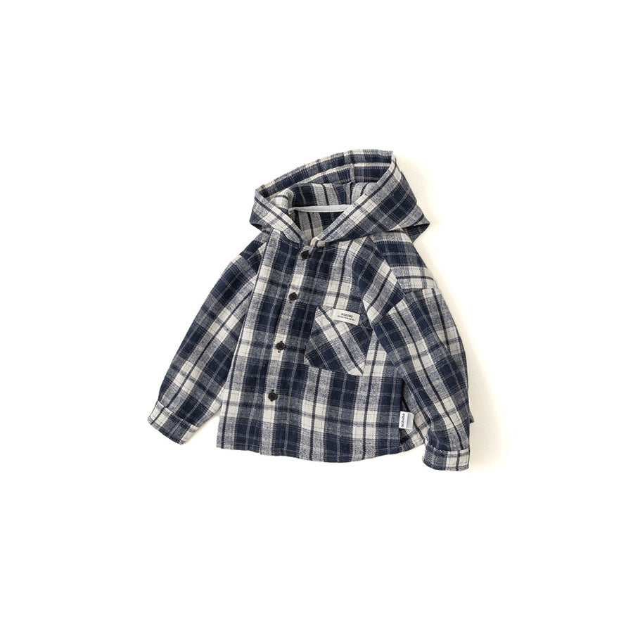 Plaid Long Sleeve Hooded Kids Jacket