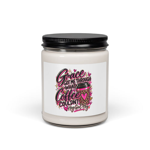 Coffee Lover Soy Candle — 9oz Scented Jar with Pink Leopard Coffee Cup Design