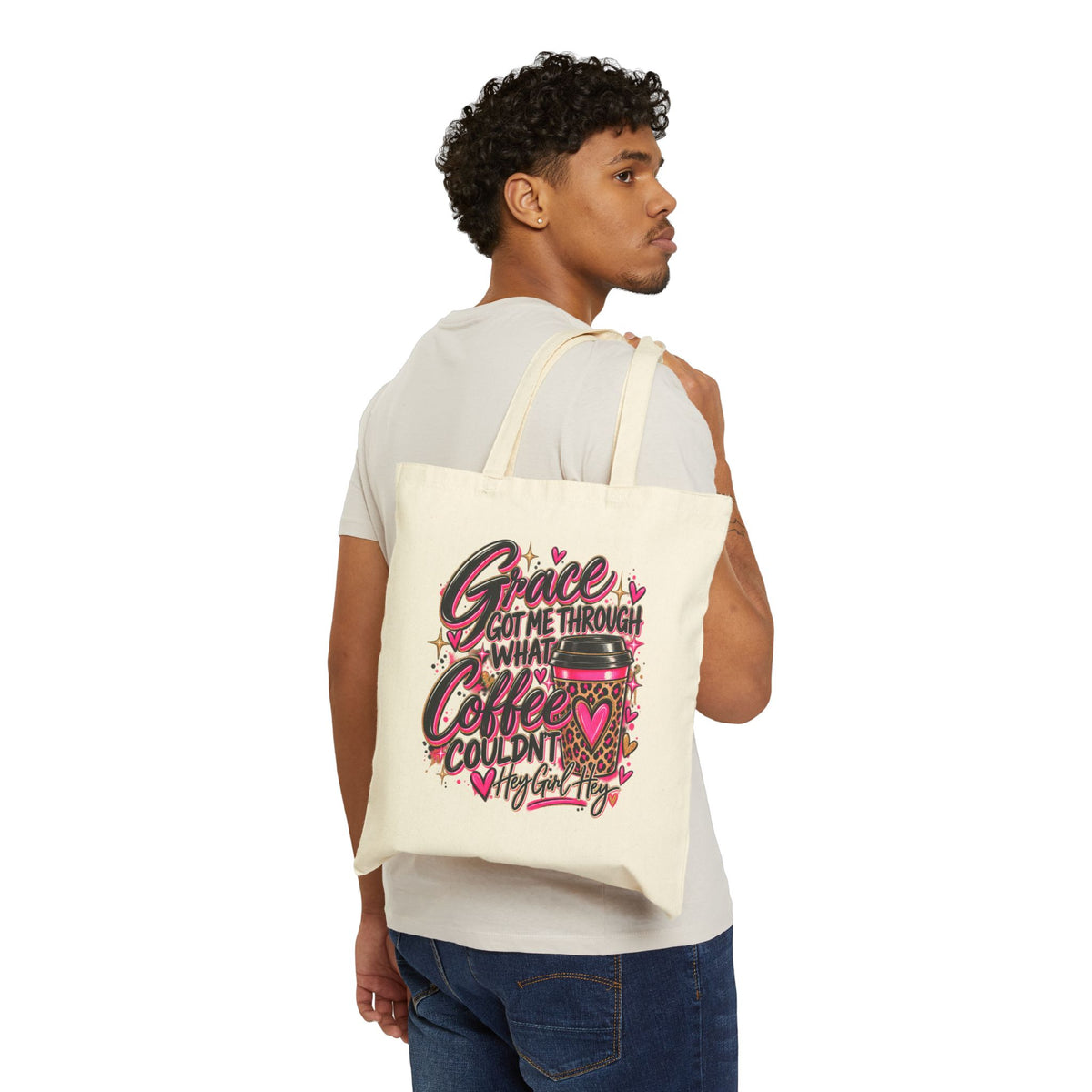 Tote Bag — "Grace Got Me Through What Coffee Couldn't" Funny Coffee Lover Canvas Tote