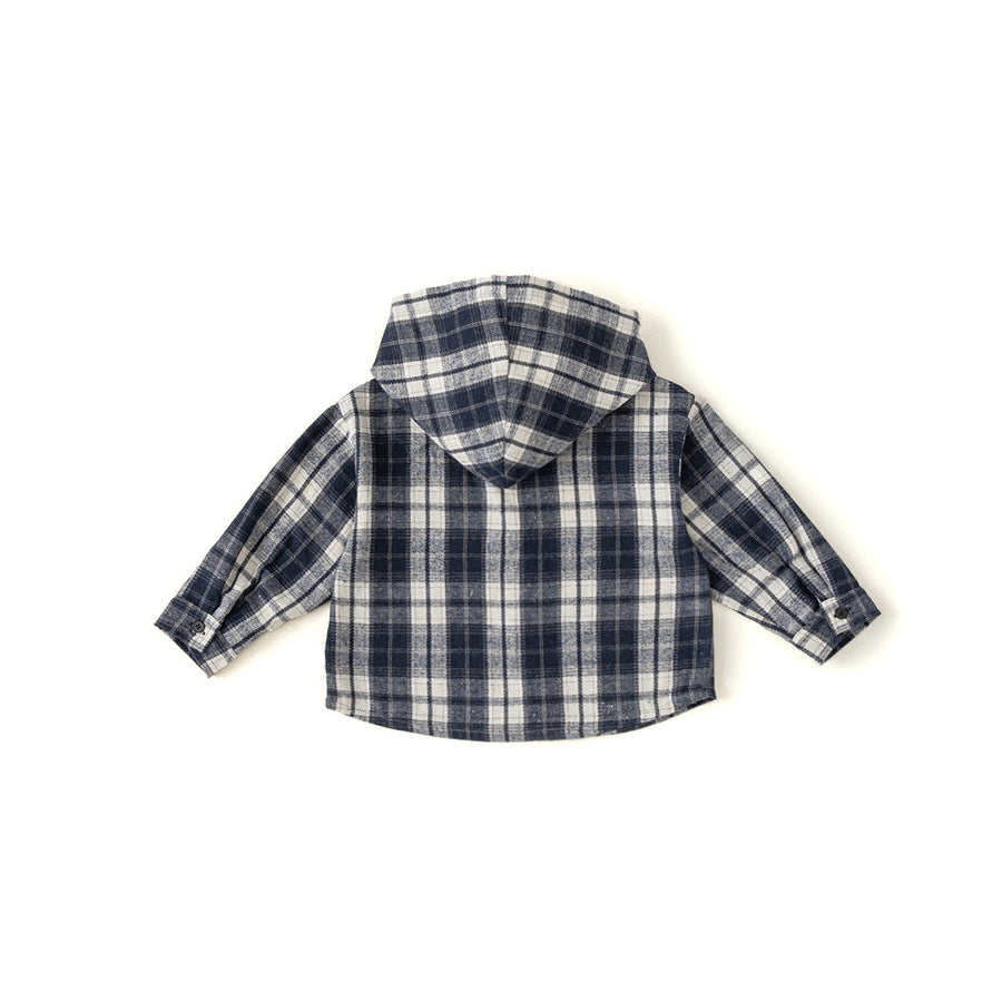 Plaid Long Sleeve Hooded Kids Jacket