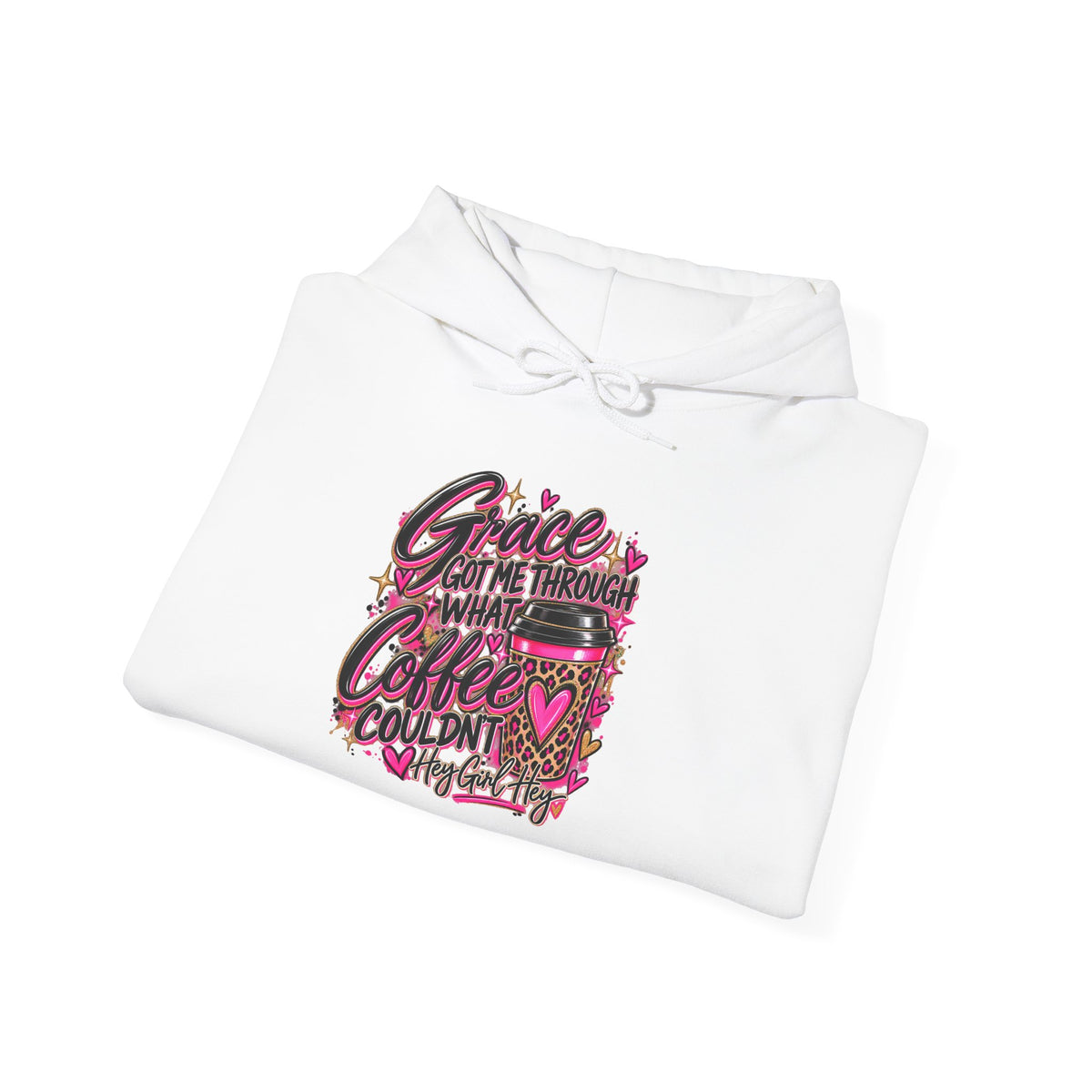 Coffee Got Me Through Hoodie – Cute Pink Coffee Cup Graphic Sweatshirt