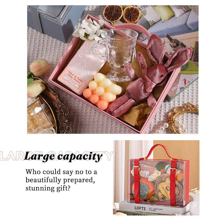Clear Acrylic Jewelry Gift Box, Portable Wedding Birthday Pouch Bag