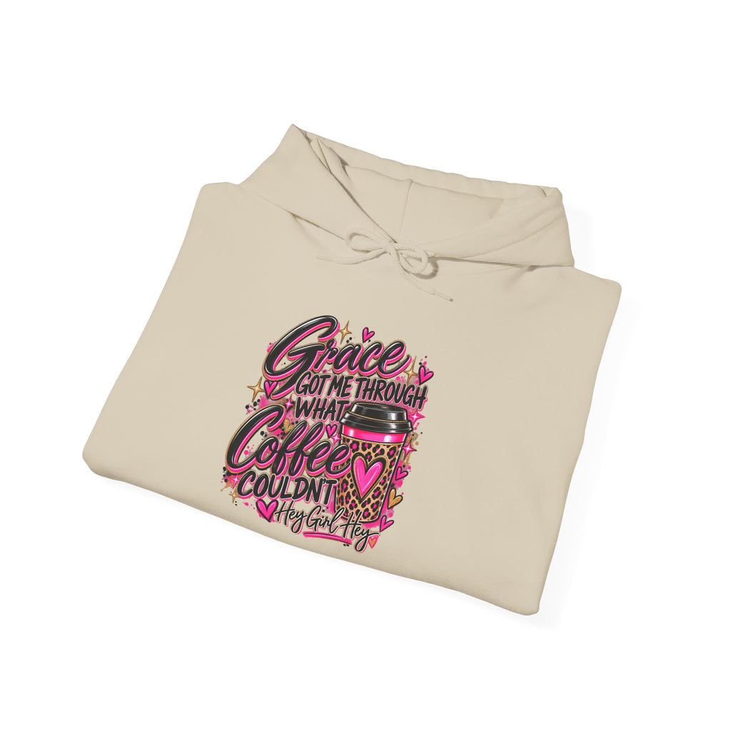 Coffee Got Me Through Hoodie – Cute Pink Coffee Cup Graphic Sweatshirt