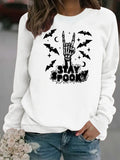 Bat print loose women's fleece hoodie