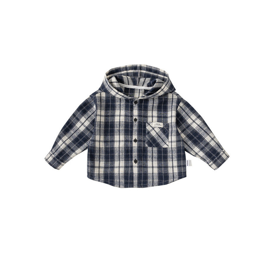Plaid Long Sleeve Hooded Kids Jacket