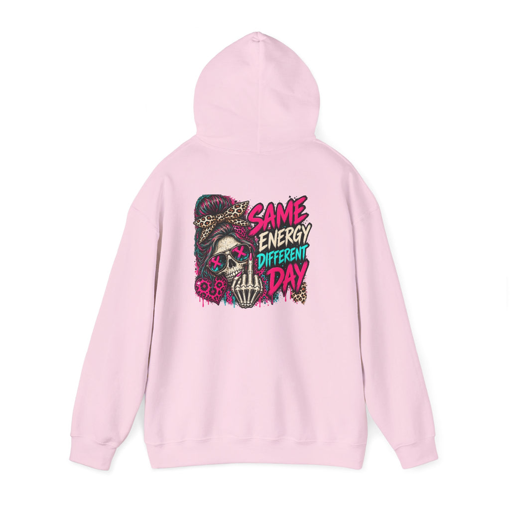 Same Energy Different Day Hoodie — Edgy Skull Heart Streetwear Graphic Hoodie