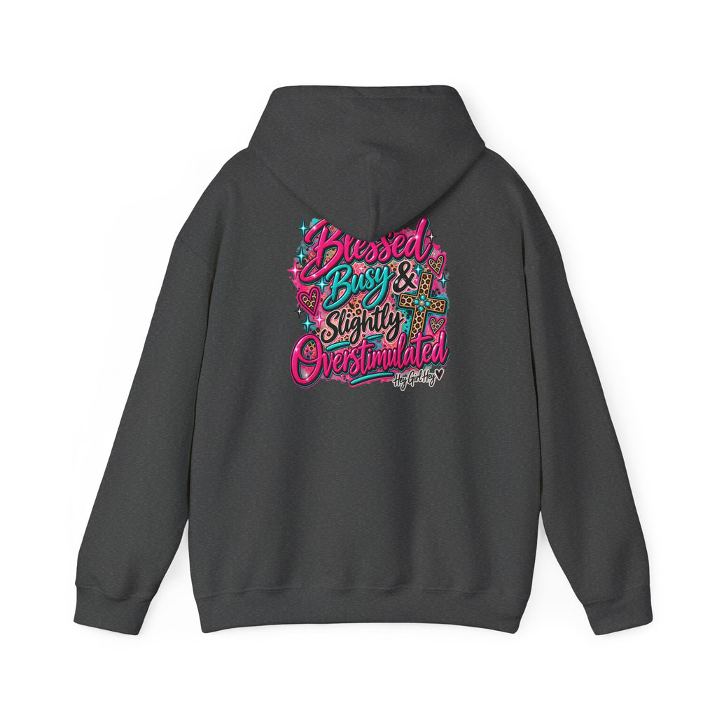 Hoodie — “Hey Girl Hey” | Blessed, Busy & Slightly Overstimulated Graphic Hoodie
