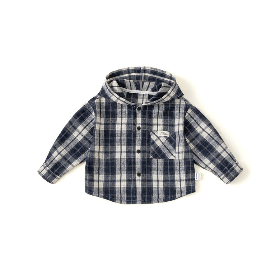 Plaid Long Sleeve Hooded Kids Jacket