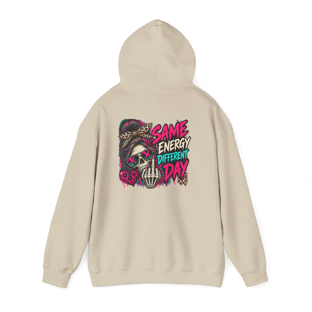 Same Energy Different Day Hoodie — Edgy Skull Heart Streetwear Graphic Hoodie