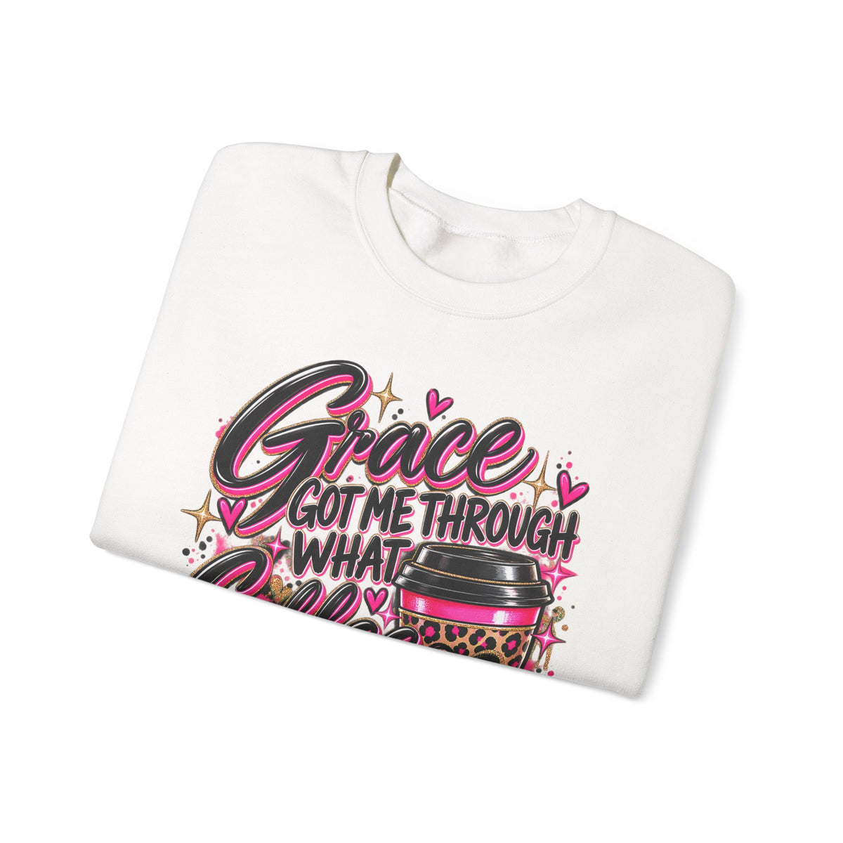 Crewneck Sweatshirt — "Grace Got Me Through What Coffee Couldn't" Christian Coffee Lover Pullover