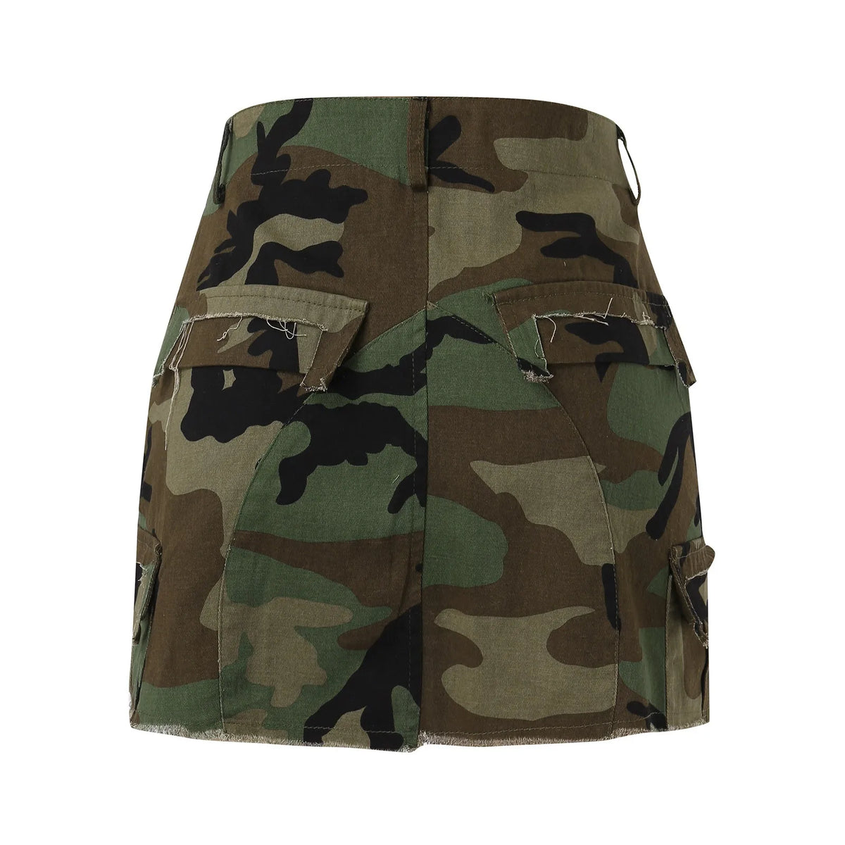 Washed and worn out work style pocket button sexy short camouflage skirt