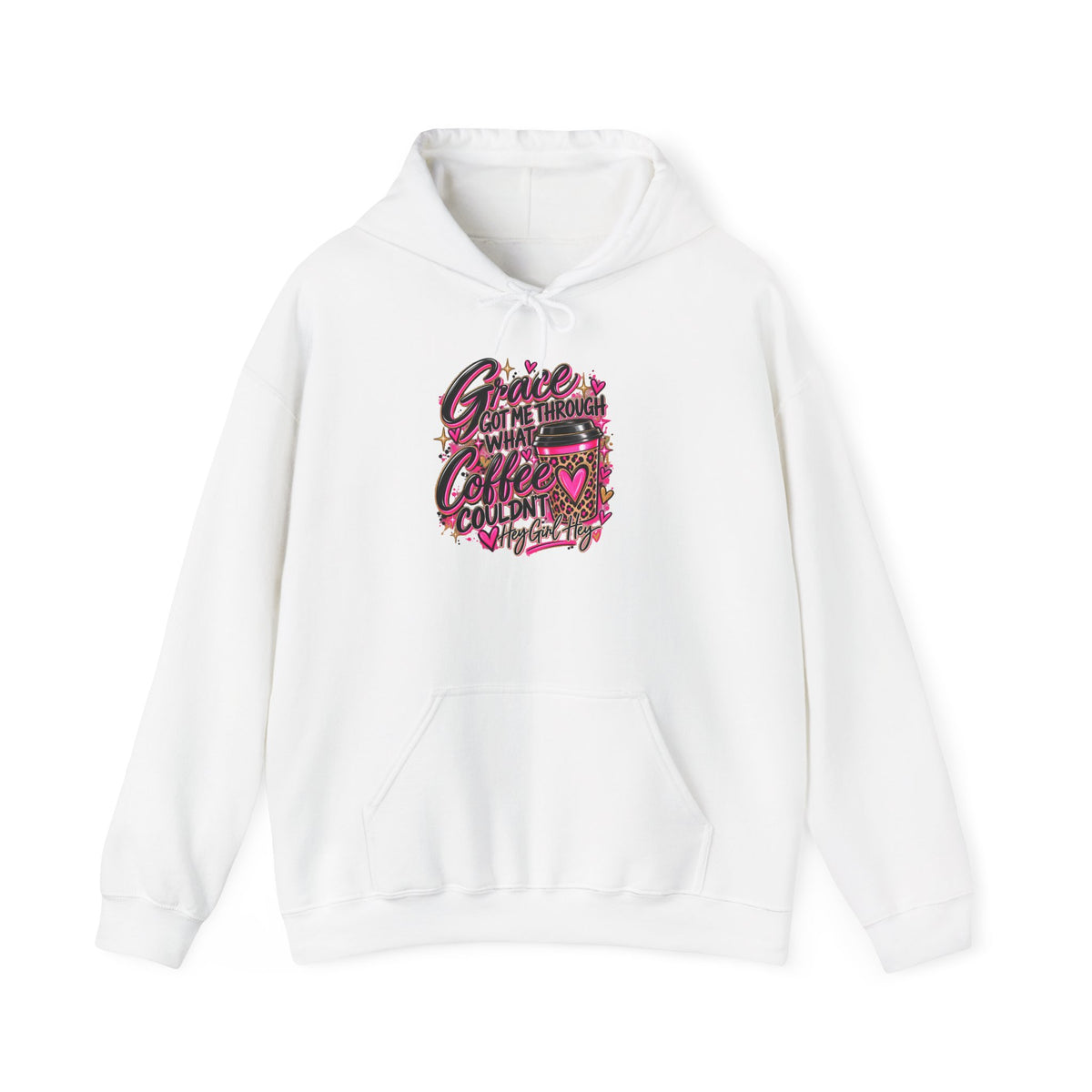 Coffee Got Me Through Hoodie – Cute Pink Coffee Cup Graphic Sweatshirt