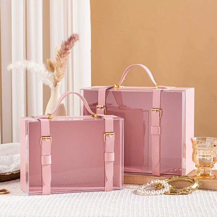 Clear Acrylic Jewelry Gift Box, Portable Wedding Birthday Pouch Bag