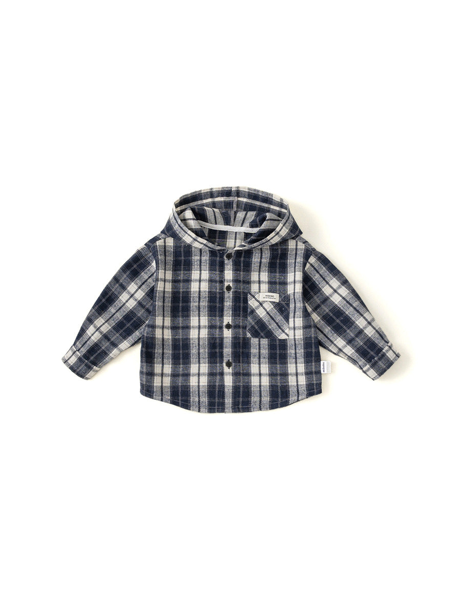 Plaid Long Sleeve Hooded Kids Jacket