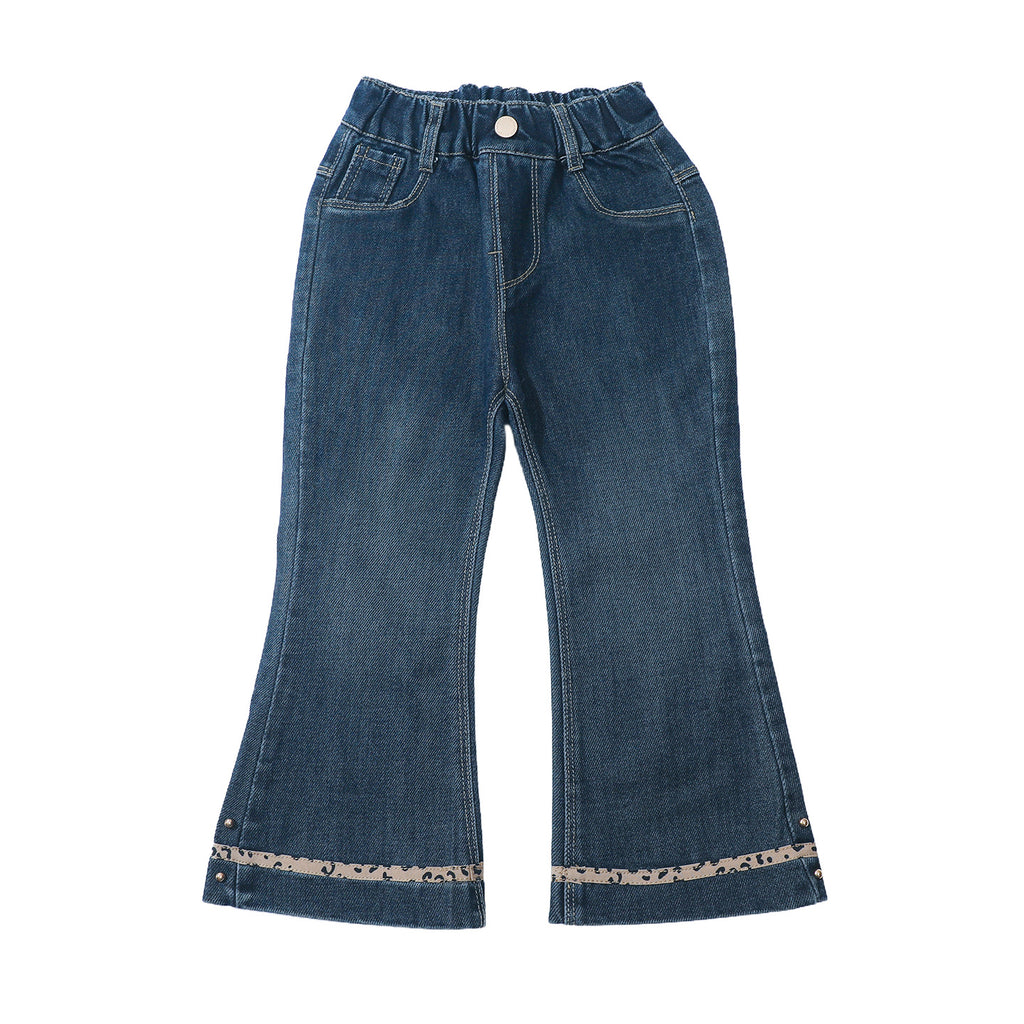 Kids Leopard Print Flared Denim Pants