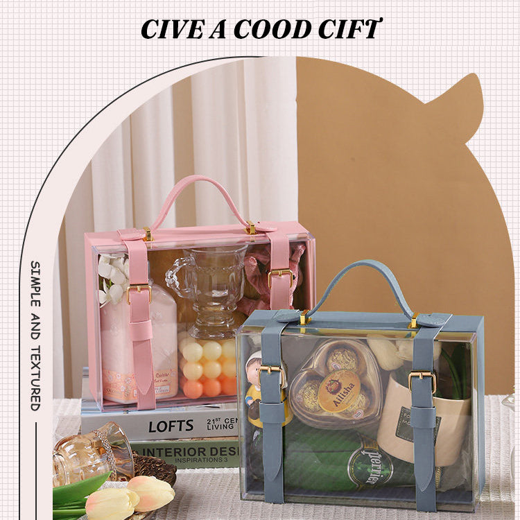 Clear Acrylic Jewelry Gift Box, Portable Wedding Birthday Pouch Bag