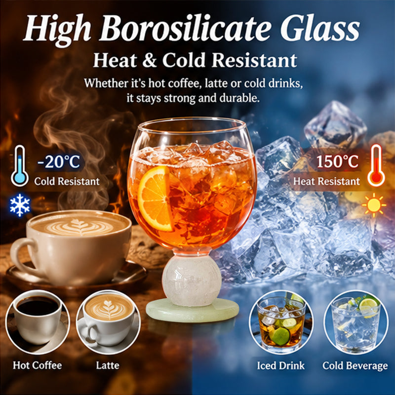 Handmade Jade Ball Goblet – Borosilicate Heat-Resistant Glass Cup for Wine, Champagne, Coffee & Latte