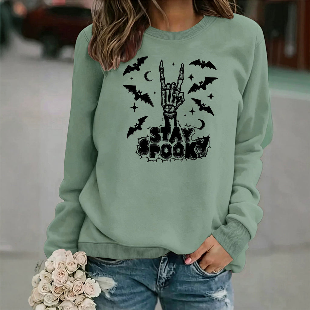 Bat print loose women's fleece hoodie